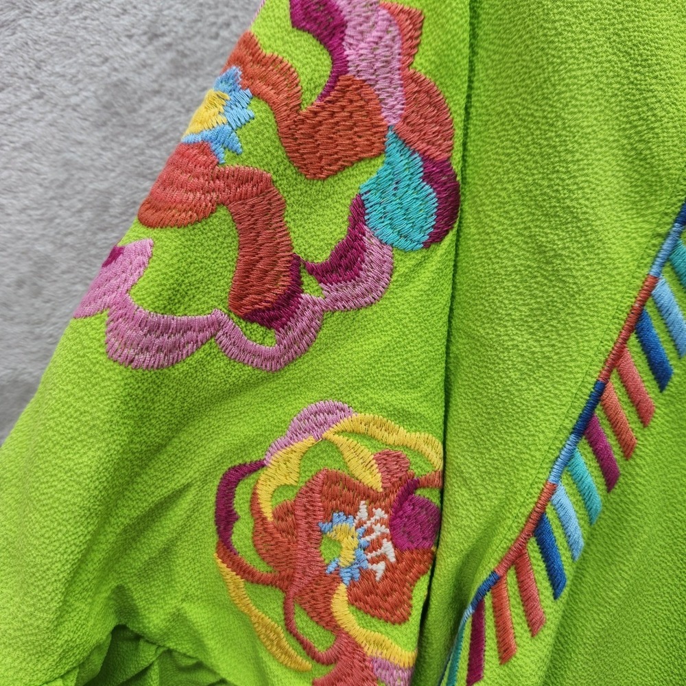Calessa Tunic Womens 2X Lime Embroidered Ruffled Sleeve Top Boho Blouse Work New - Picture 4 of 10